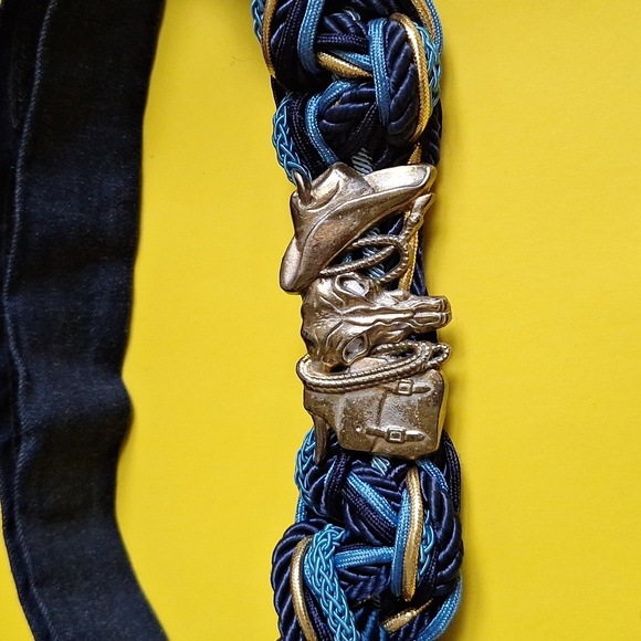 Vintage Ione Braided Western Belt – Denim & Blue Cord with Cowboy Buckle (39”) - Picture 4 of 9